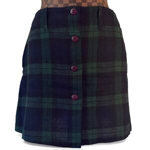 Cristina Vintage Wool Plaid Skirt Size 11 Blue Green Tartan Punk Grunge Academia